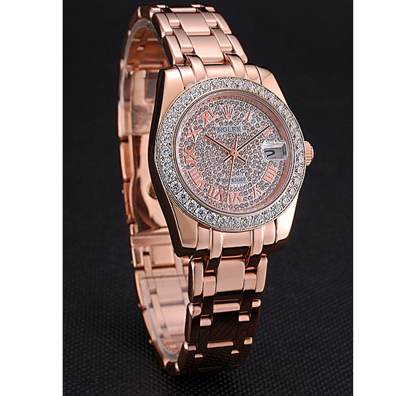 Rolex aaa copy Diamond Gold Dial Case Pink Bracelet Rolex And And Datejust Bezel 622836 1014